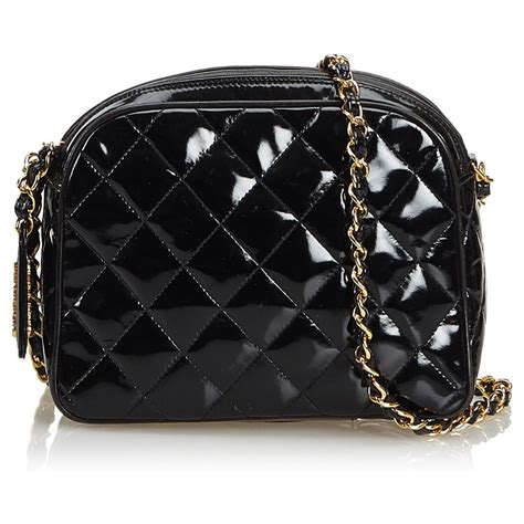 chanel chain bag black patent|black chanel leather shoulder bag.